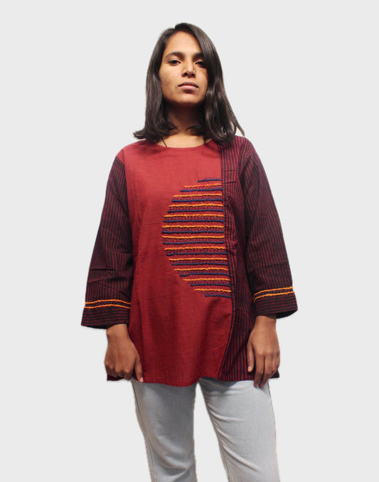 Sunrise Elegance Cotton Top - Maroon