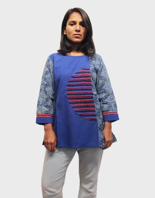 Sunrise Elegance Cotton Top - Blue