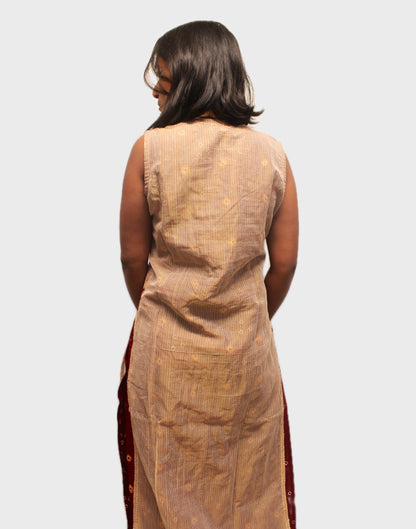 Chanderi Bandhni Silk Kurta - Marron