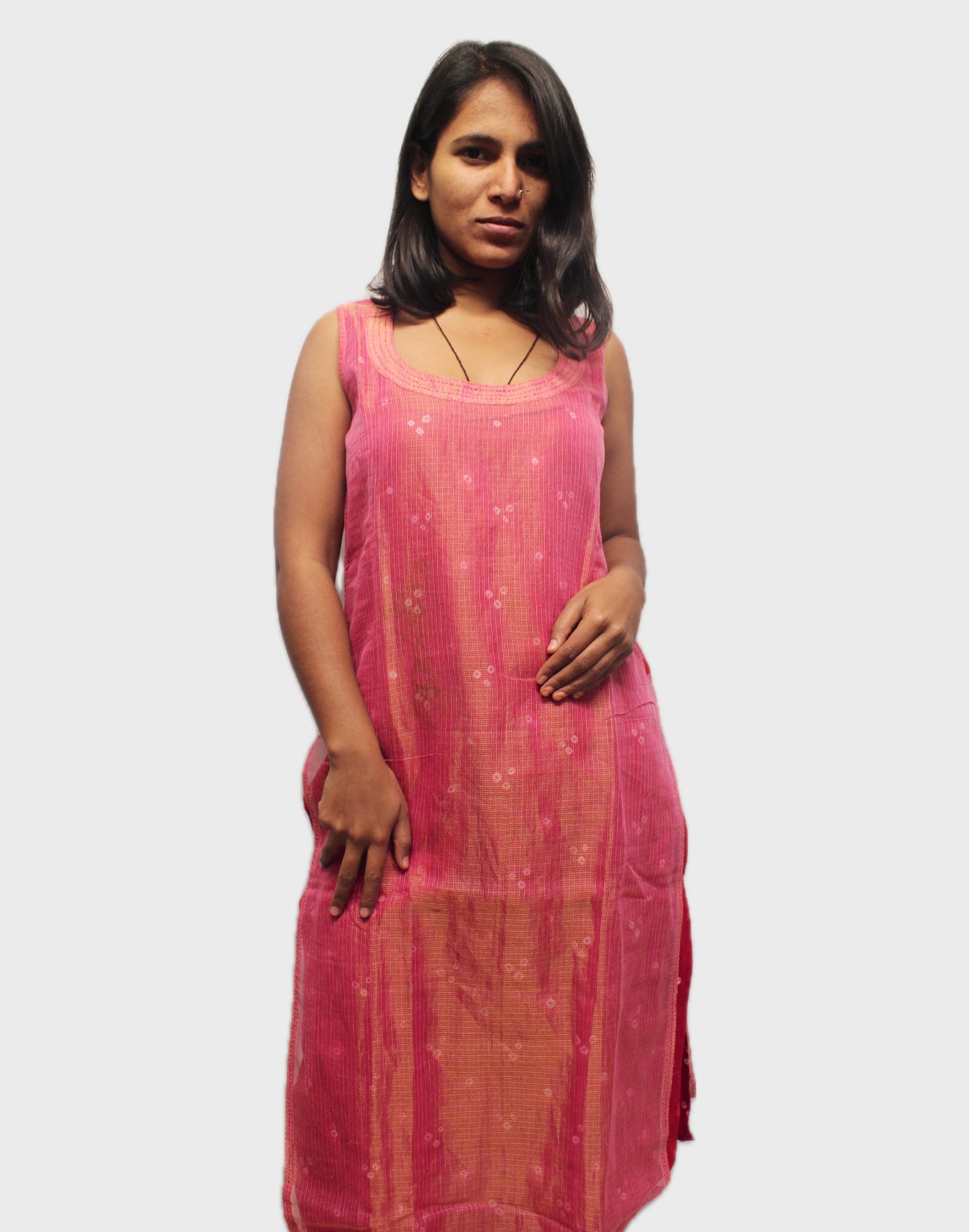 Chanderi Bandhni Silk Kurta - Pink