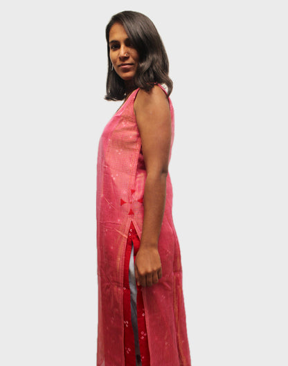 Chanderi Bandhni Silk Kurta - Pink