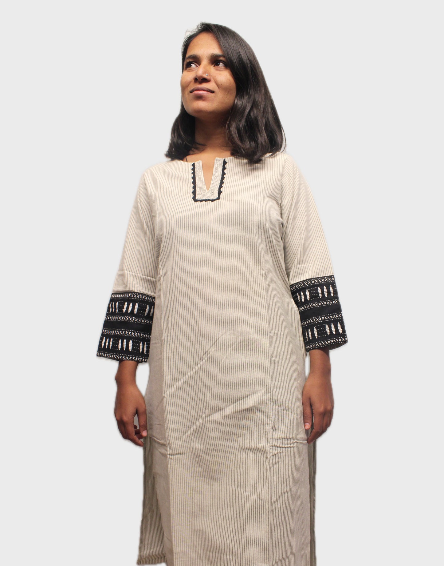 Striped Kurta With Applique Work.