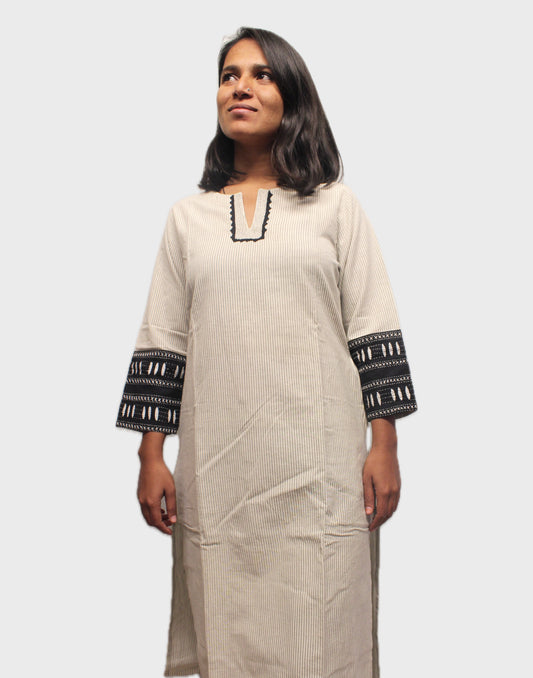 Striped Kurta With Applique Work.