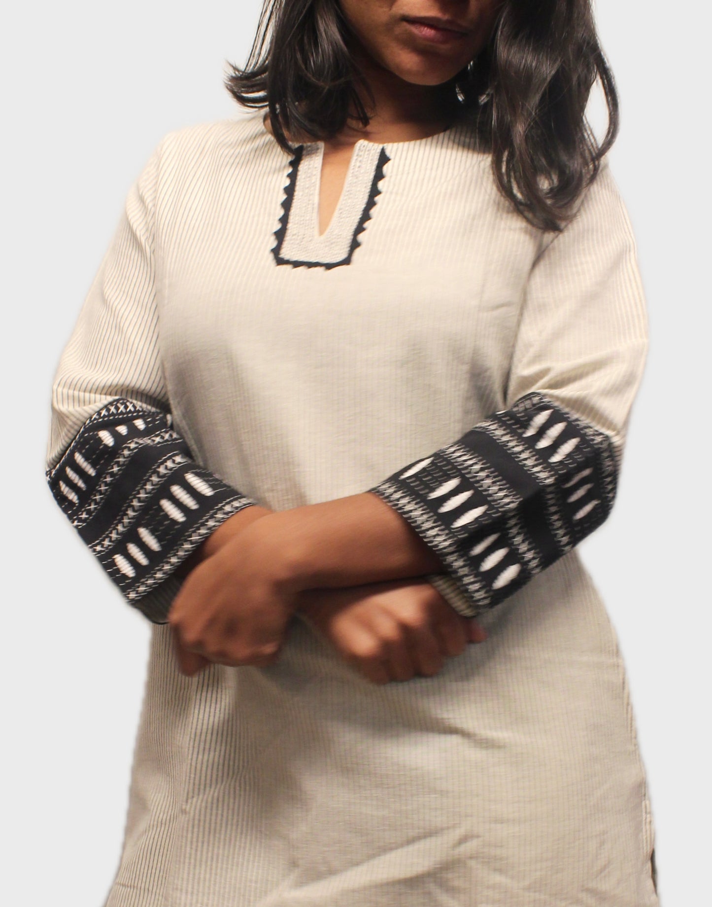 Striped Kurta With Applique Work.