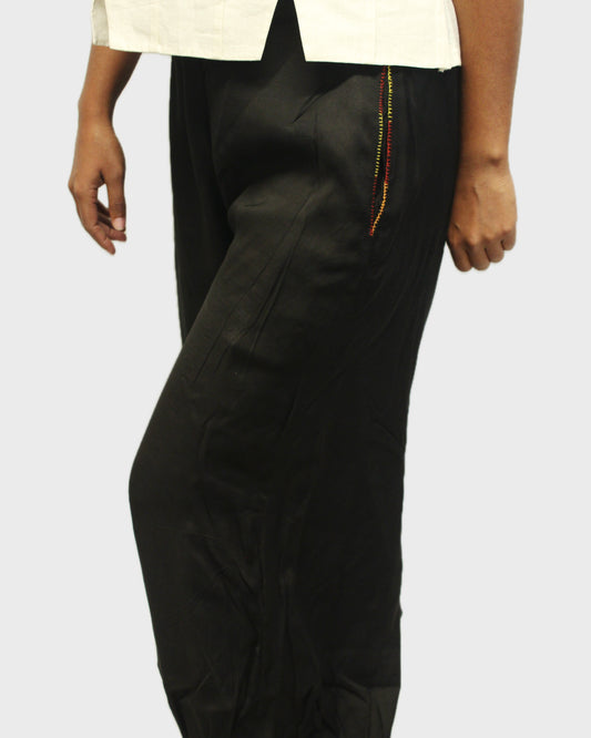 LuxeStitch: Silk Pants with Chain Stitch Detail