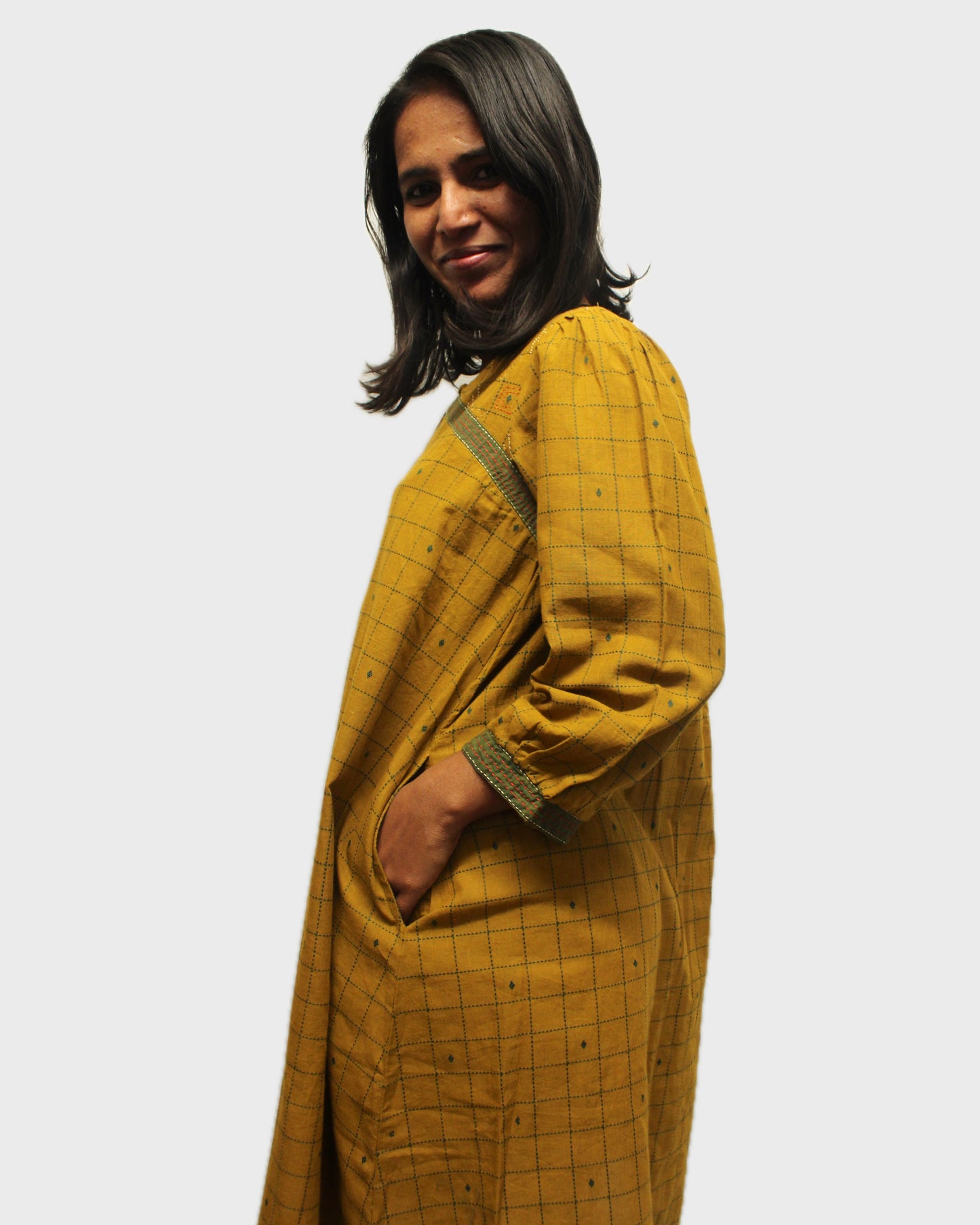 Threaded Elegance Kurti  - Mustard Olive