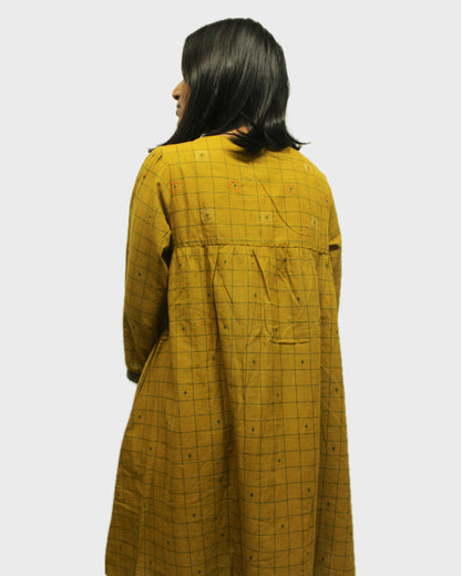 Threaded Elegance Kurti  - Mustard Olive