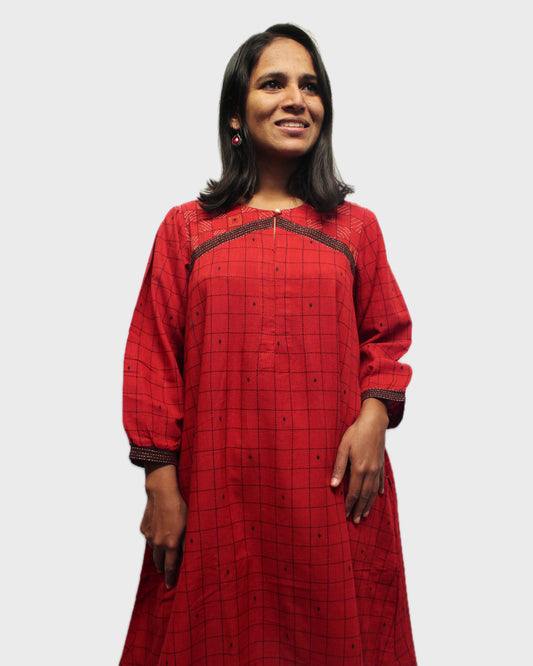 Threaded Elegance Kurti - Red