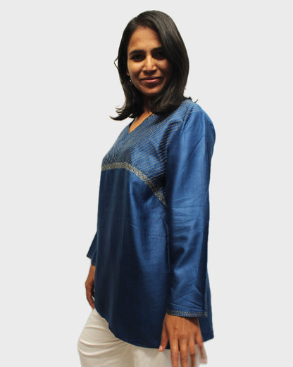 Silk Short Kurti with Tanka Embroidery