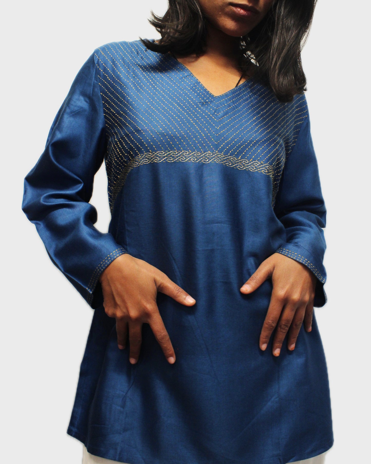 Silk Short Kurti with Tanka Embroidery