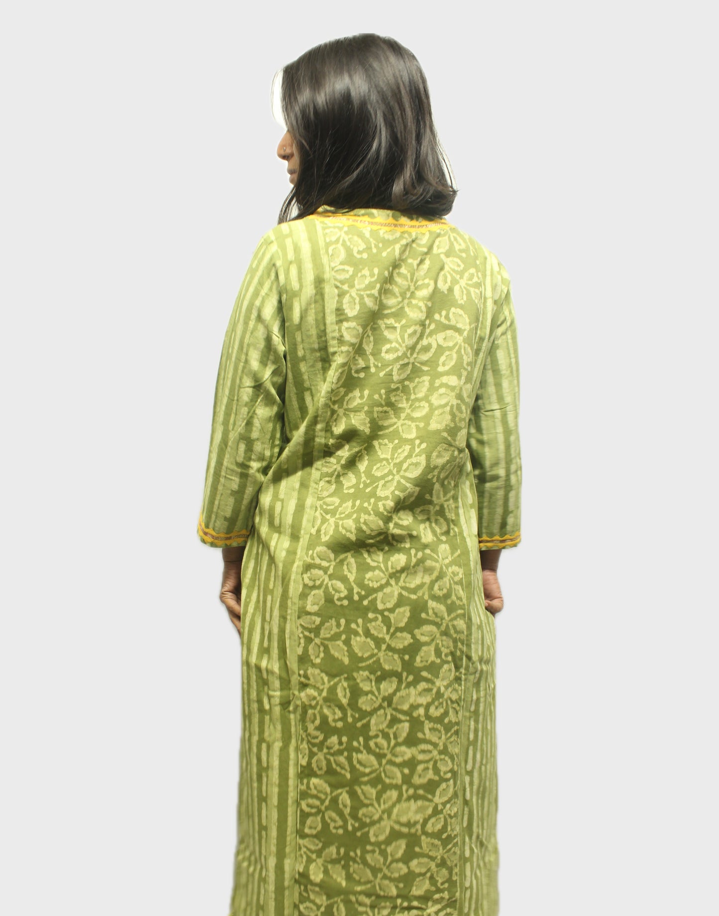 Block-Printed Cotton Kurta with Appliqué - Light Green