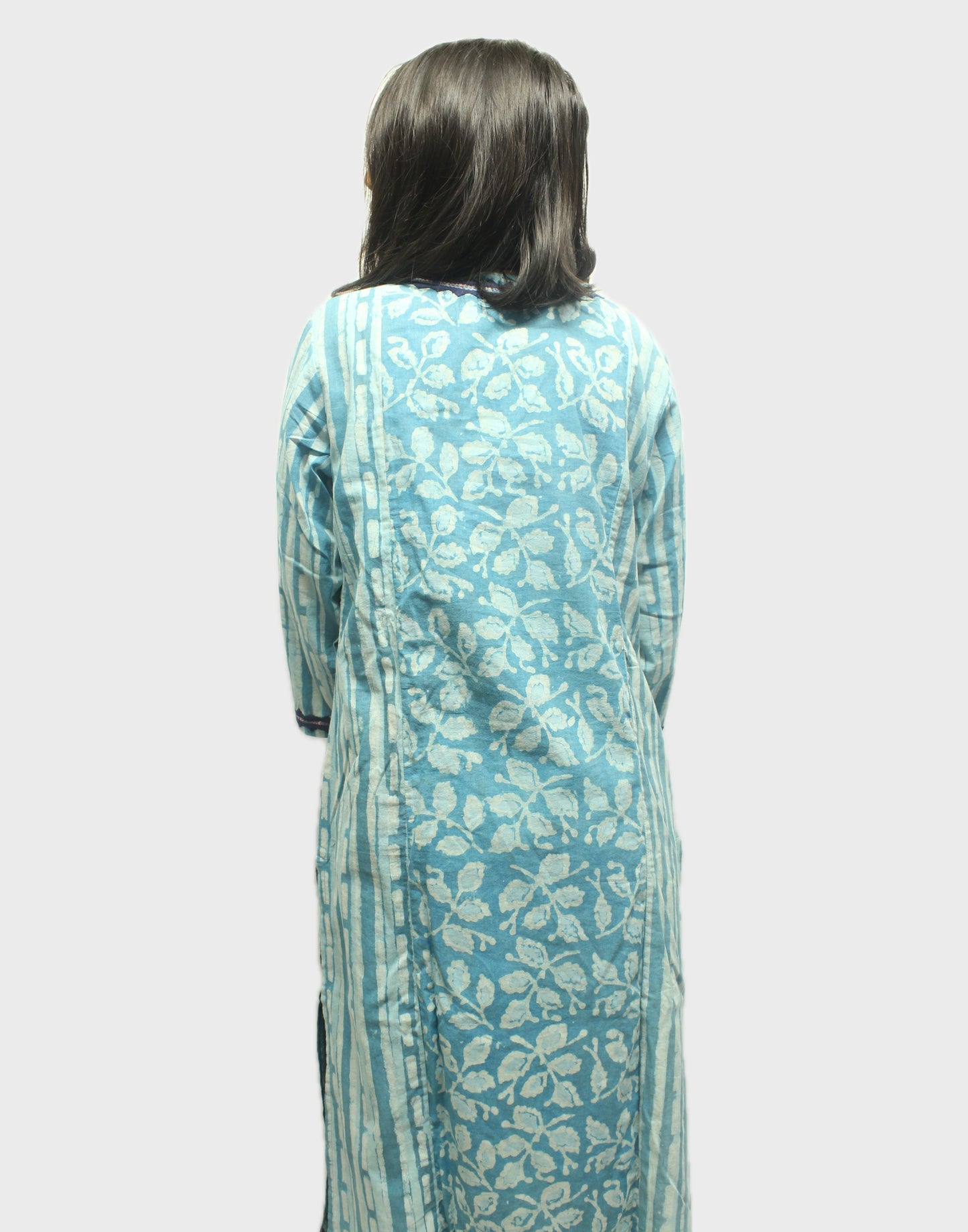 Block-Printed Cotton Kurta with Appliqué - Sky Blue