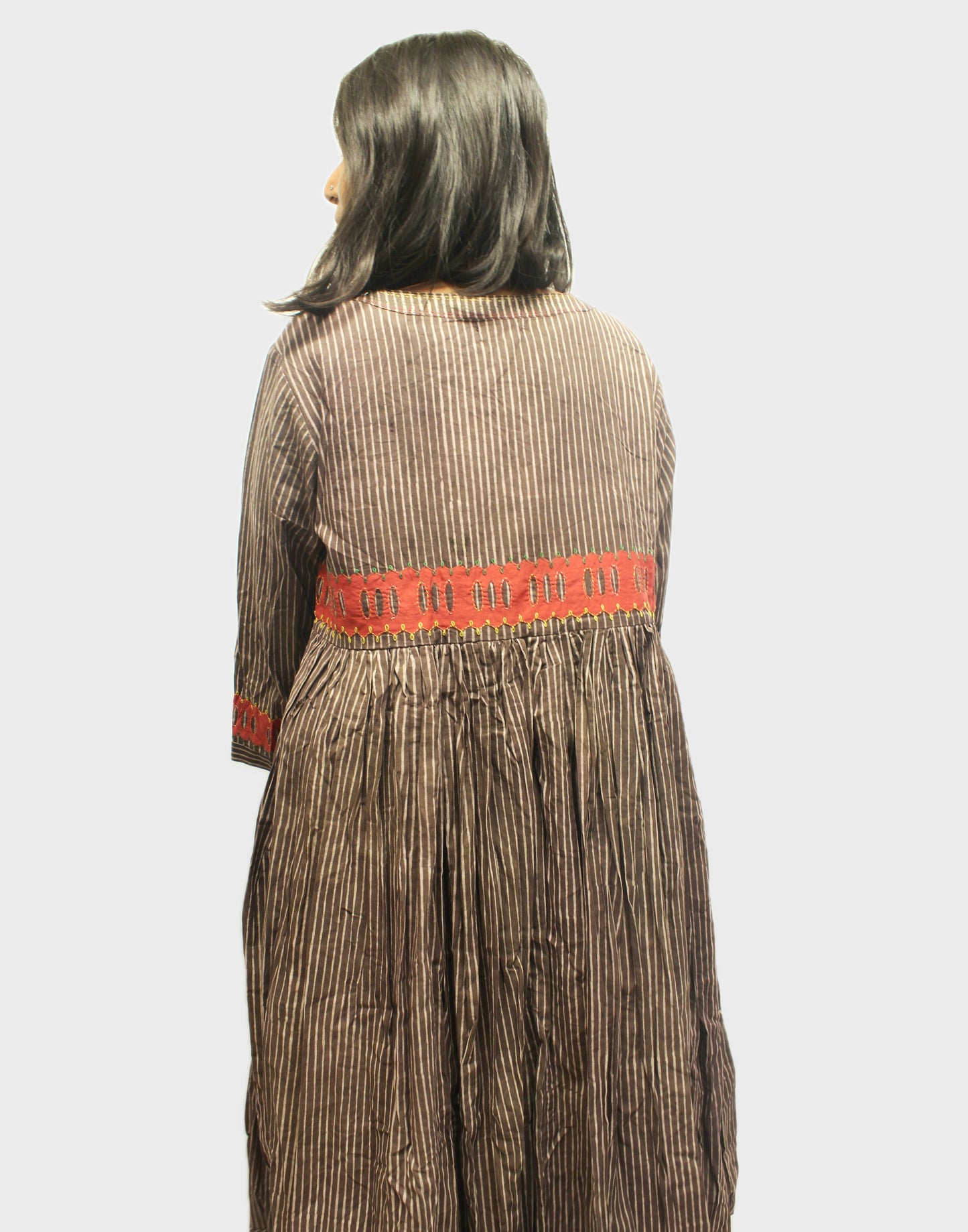 Striped Cotton Shrug With Kurta - Taupe