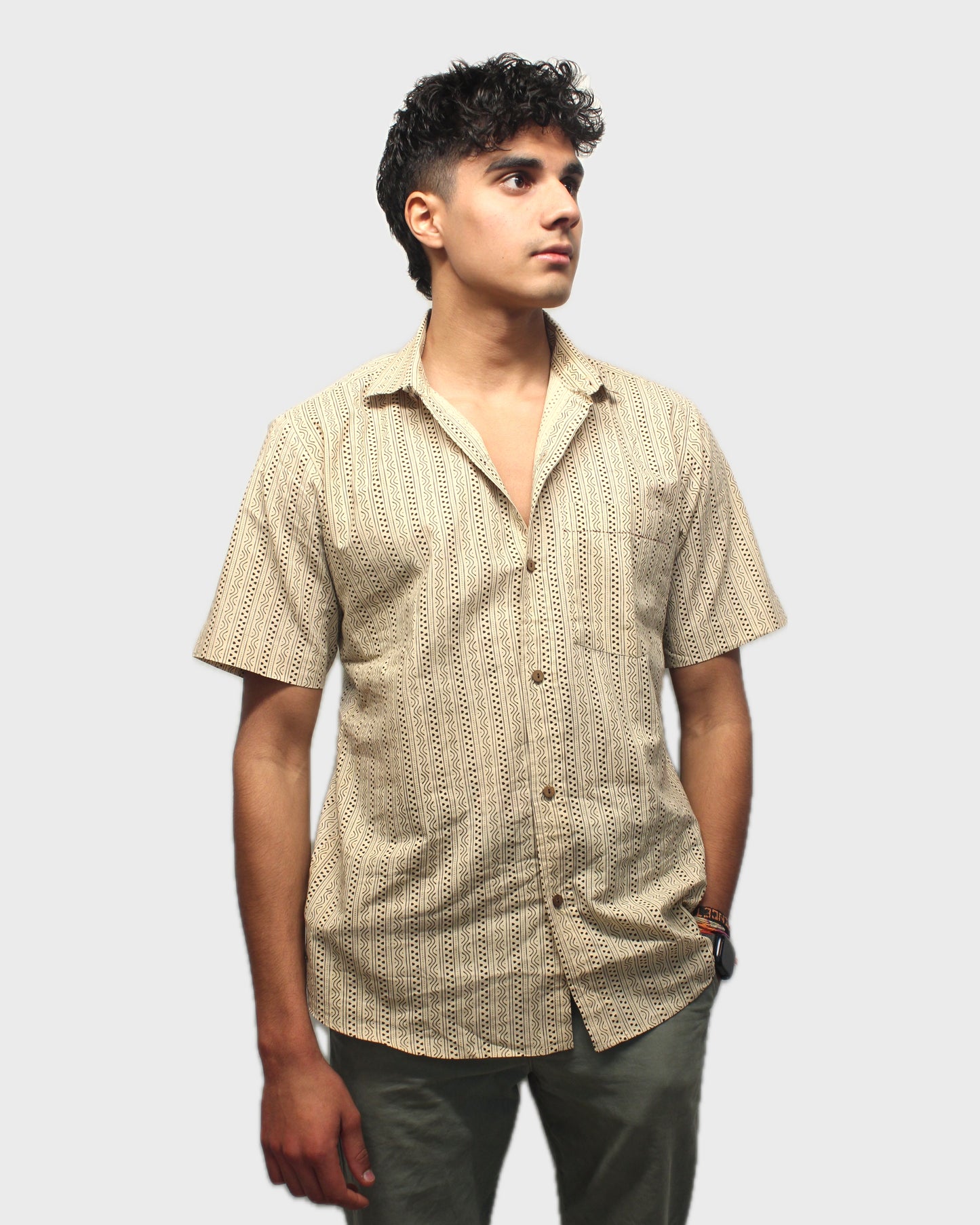 Applique Stripe Handcrafted Shirt - Beige