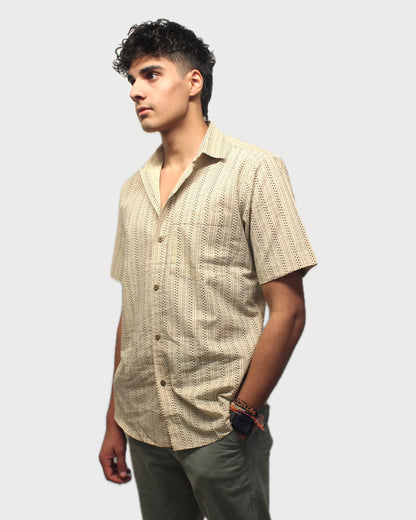 Applique Stripe Handcrafted Shirt - Beige