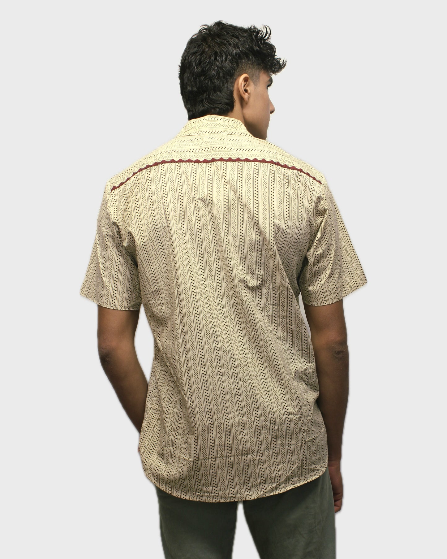 Applique Stripe Handcrafted Shirt - Beige