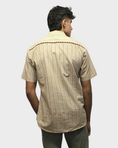 Applique Stripe Handcrafted Shirt - Beige