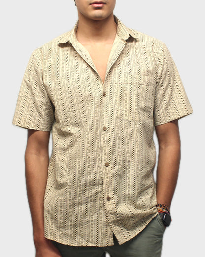 Applique Stripe Handcrafted Shirt - Beige