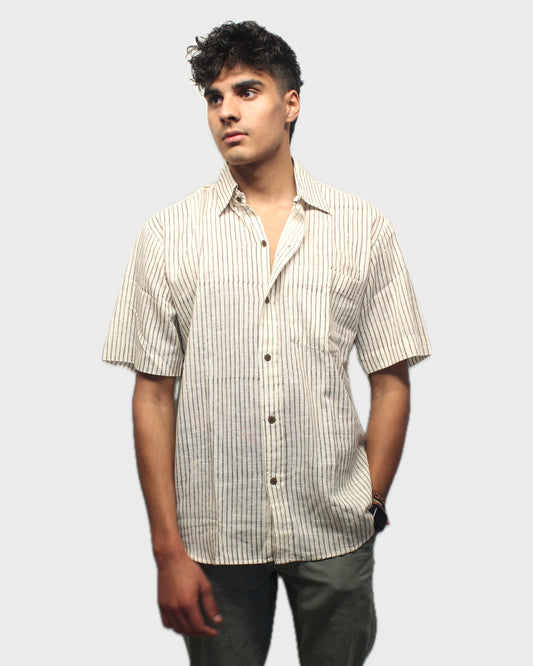 Applique Stripe Handcrafted Shirt - White