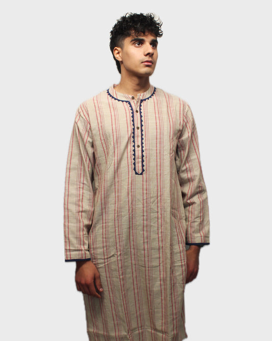 Ethereal Appliqué Kurta - Pink Stipes