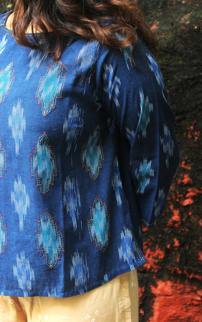 cotton Ikat hand embroidered top for women