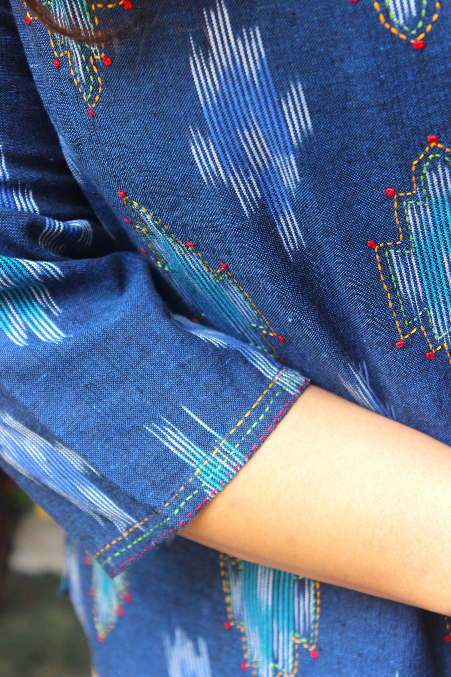 cotton Ikat hand embroidered top for women