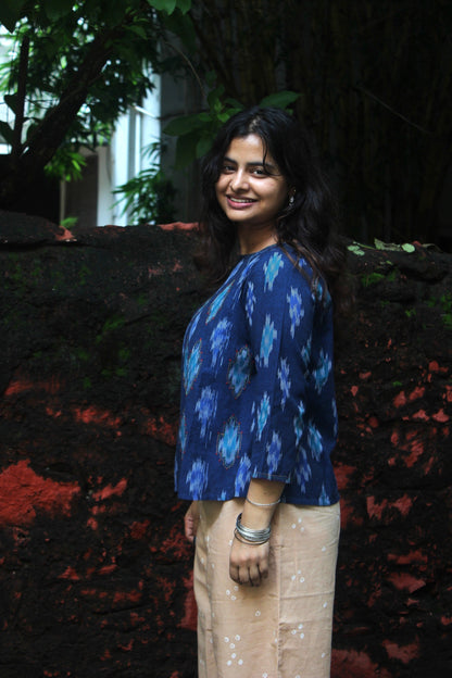 cotton Ikat hand embroidered top for women