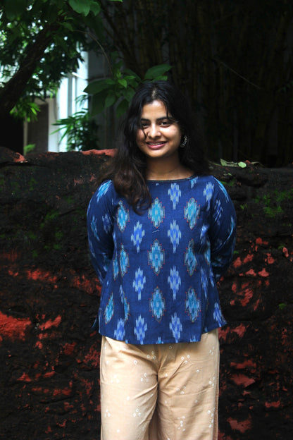 cotton Ikat hand embroidered top for women
