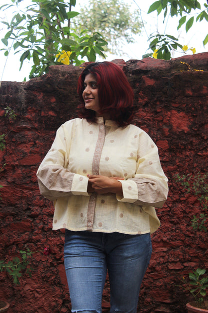 Cotton dolman sleeve top with hand embroidered circular butti motifs