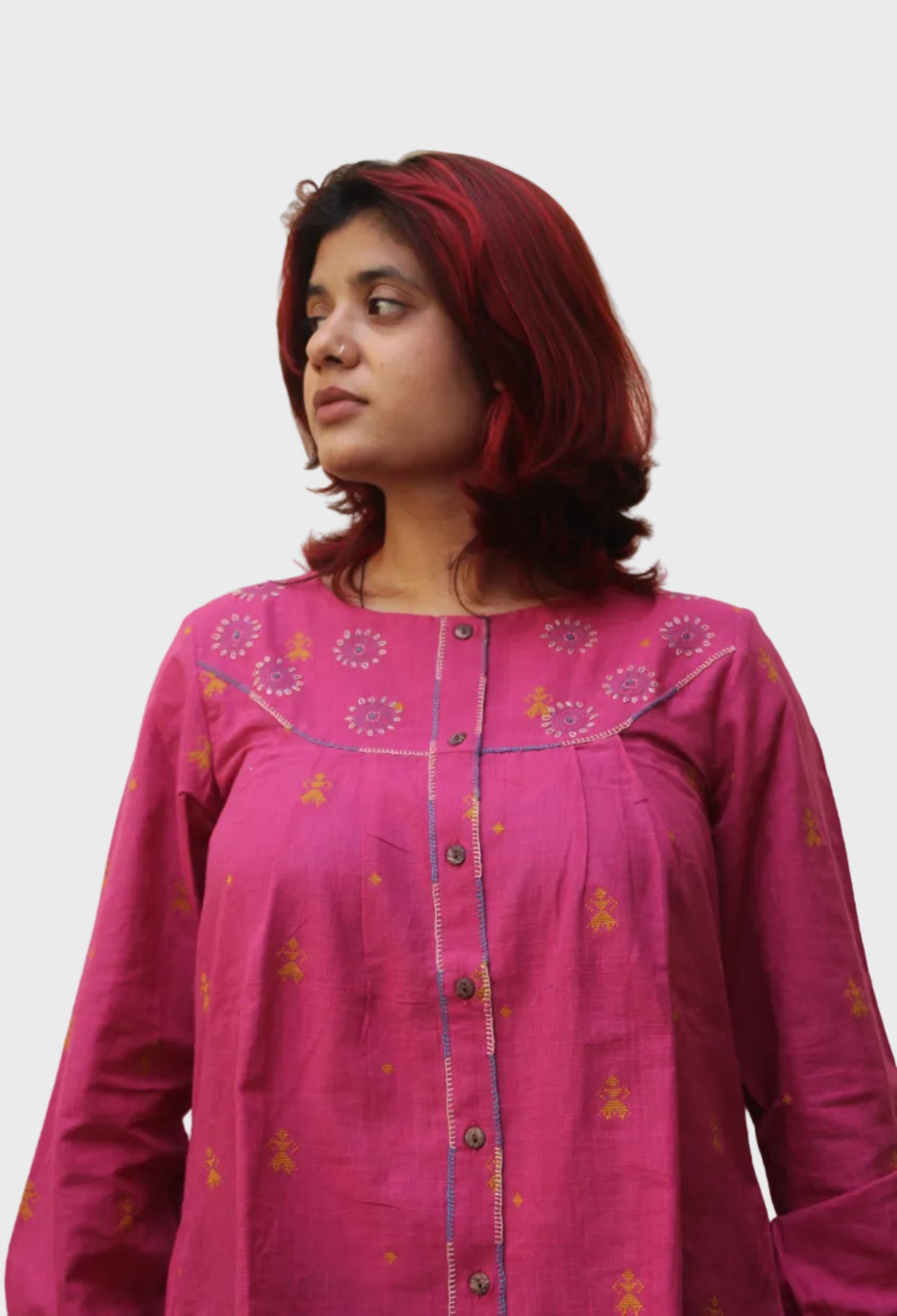 pastel pink cotton A-line top with balloon sleeves