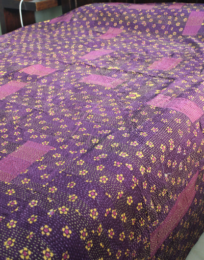 Cotton Godri Patchwork Quilt Floral Print - Purple