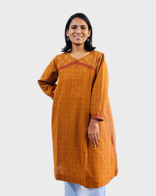 Threaded Elegance Kurti - Orange