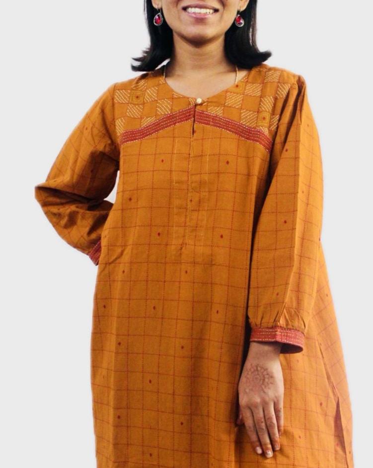 Threaded Elegance Kurti - Orange