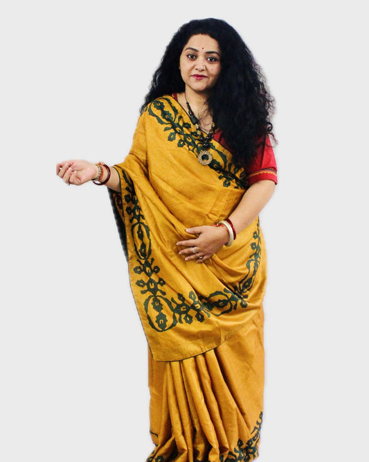 Golden Aura Appliqué Silk Saree