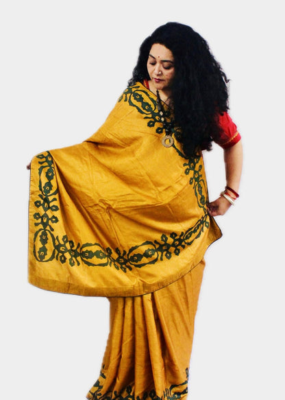 Golden Aura Appliqué Silk Saree