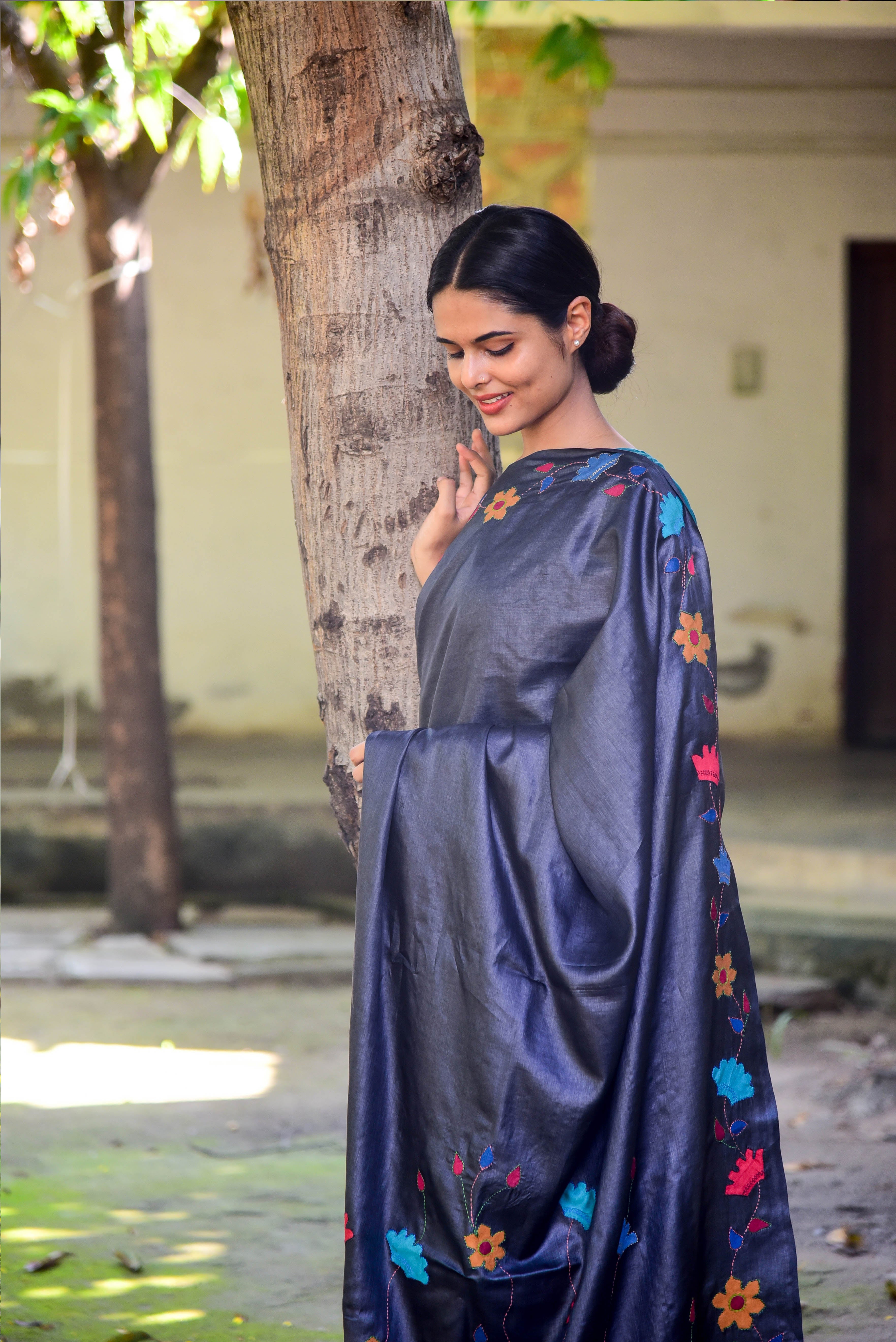 Silk sari with patch work