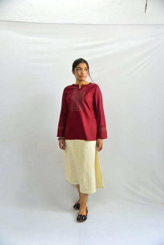 Sadhna'Choko' Maroon tanka work kurta. FIKUSITK21-62