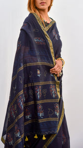 Tanka Embroidery Saree With Ajrak Print