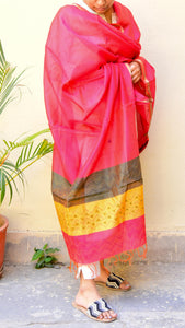 Pink Tanka Embroidery Chanderi Dupatta