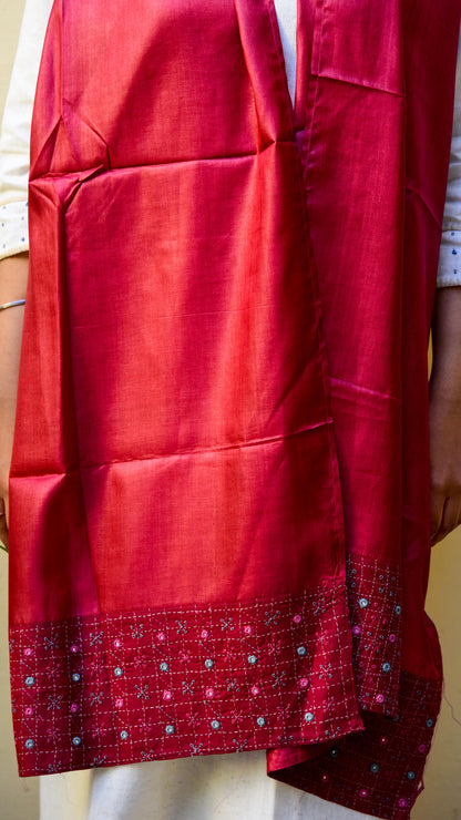 Red Silk Mirror Work Stole