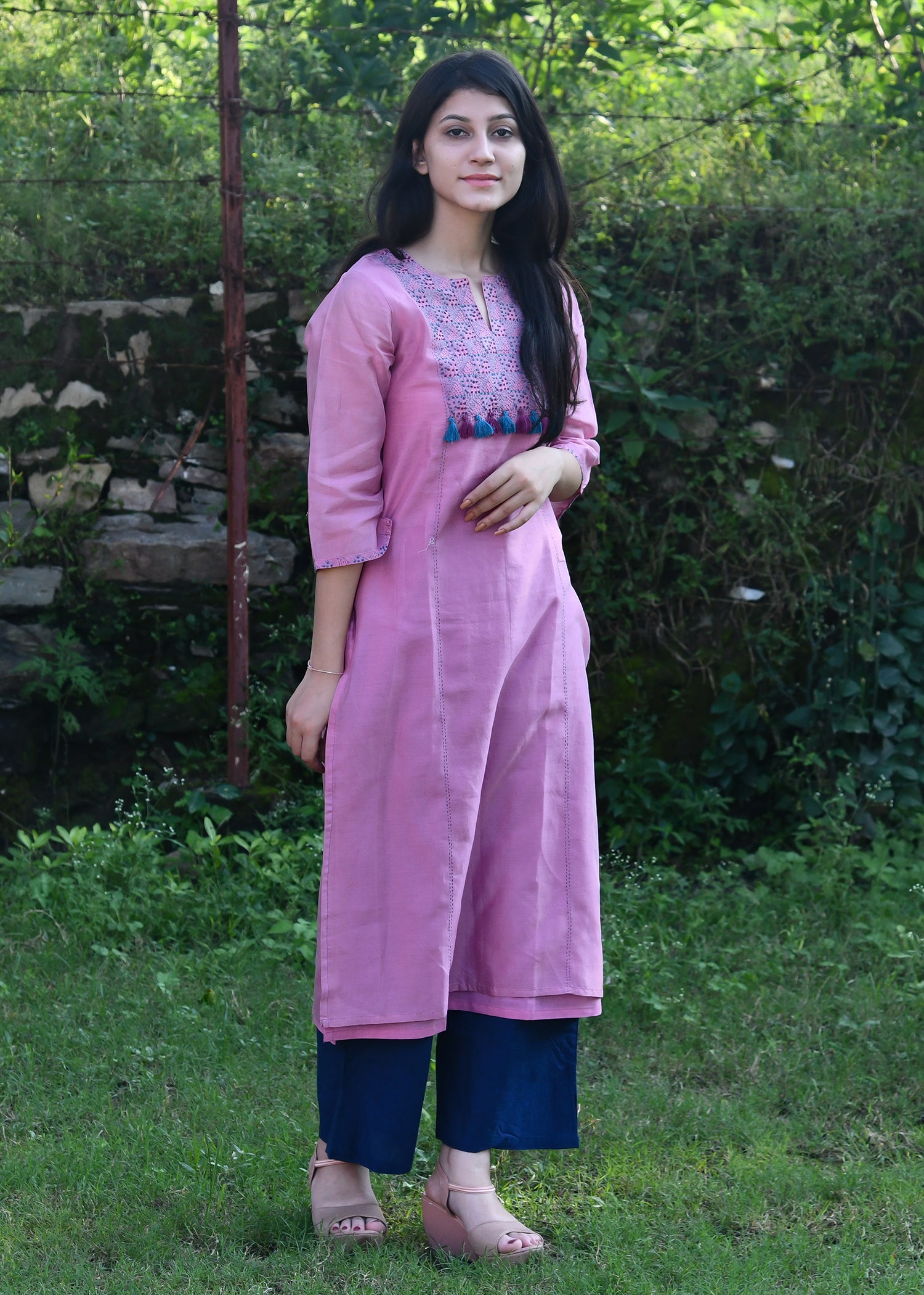 Long kurti with designer sleeves and embroidery  Kurti Fashion