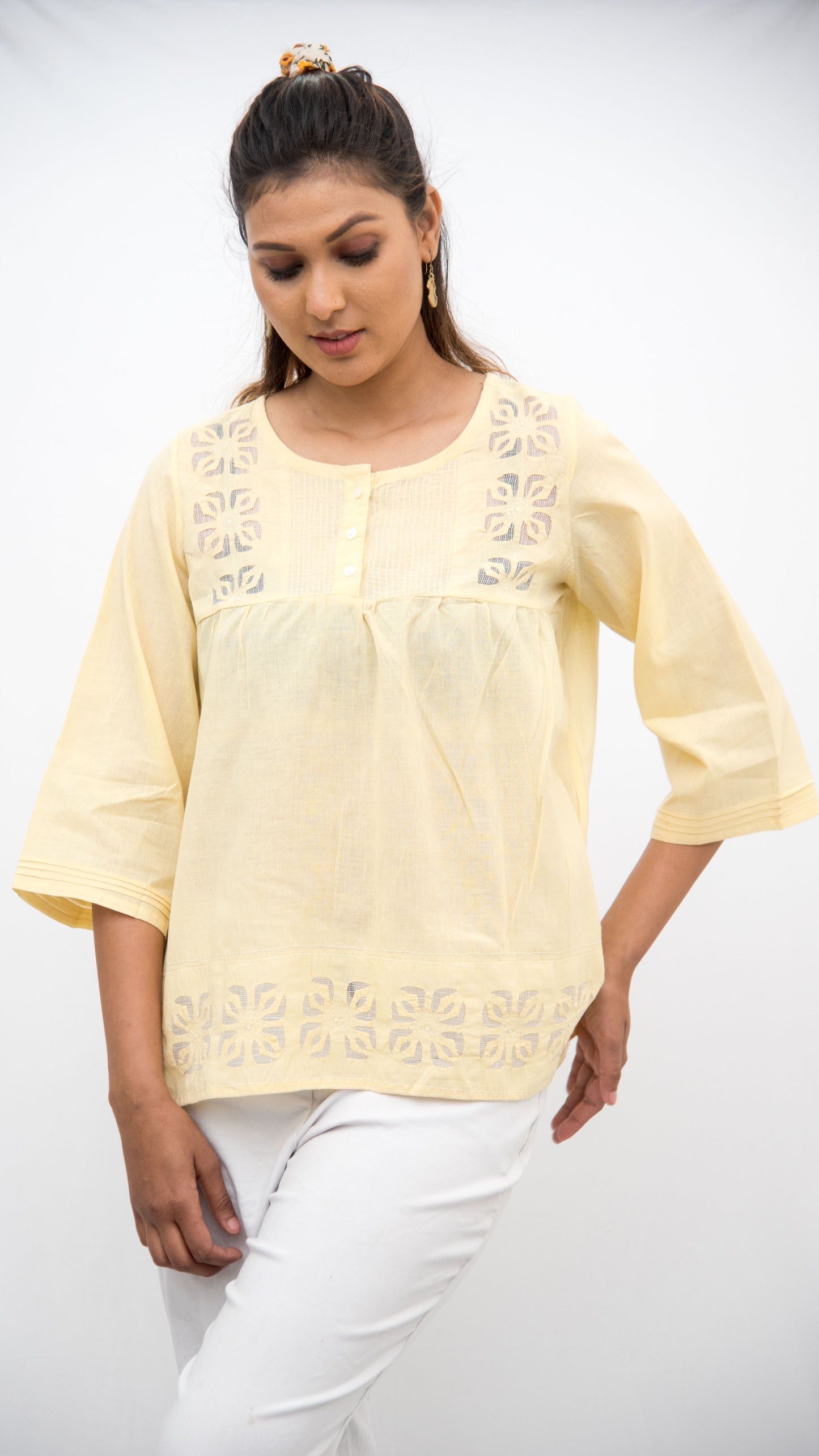 Yellow Cut Work Cotton Top VTPCOCW21-25