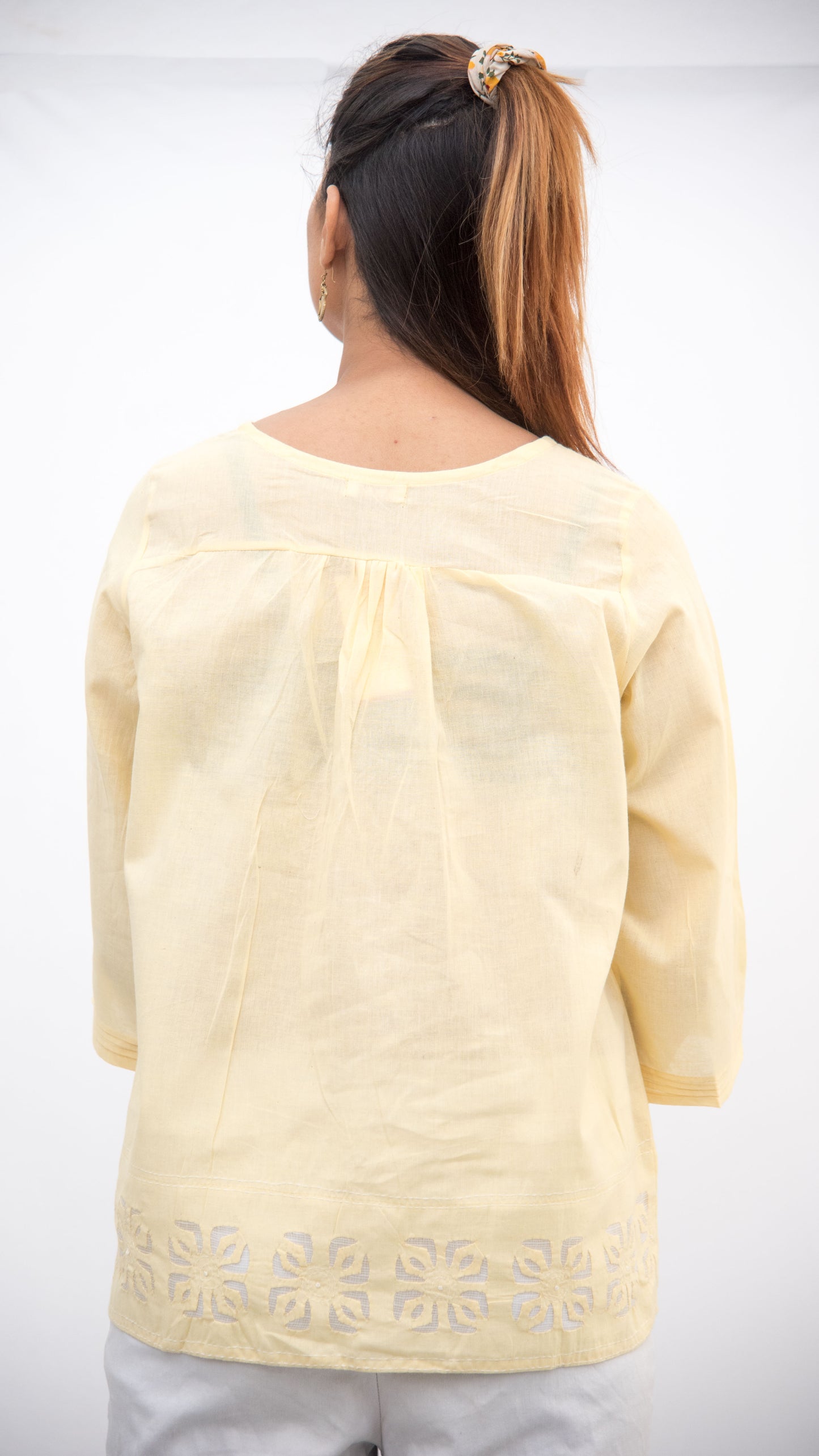 Yellow Cut Work Cotton Top VTPCOCW21-25