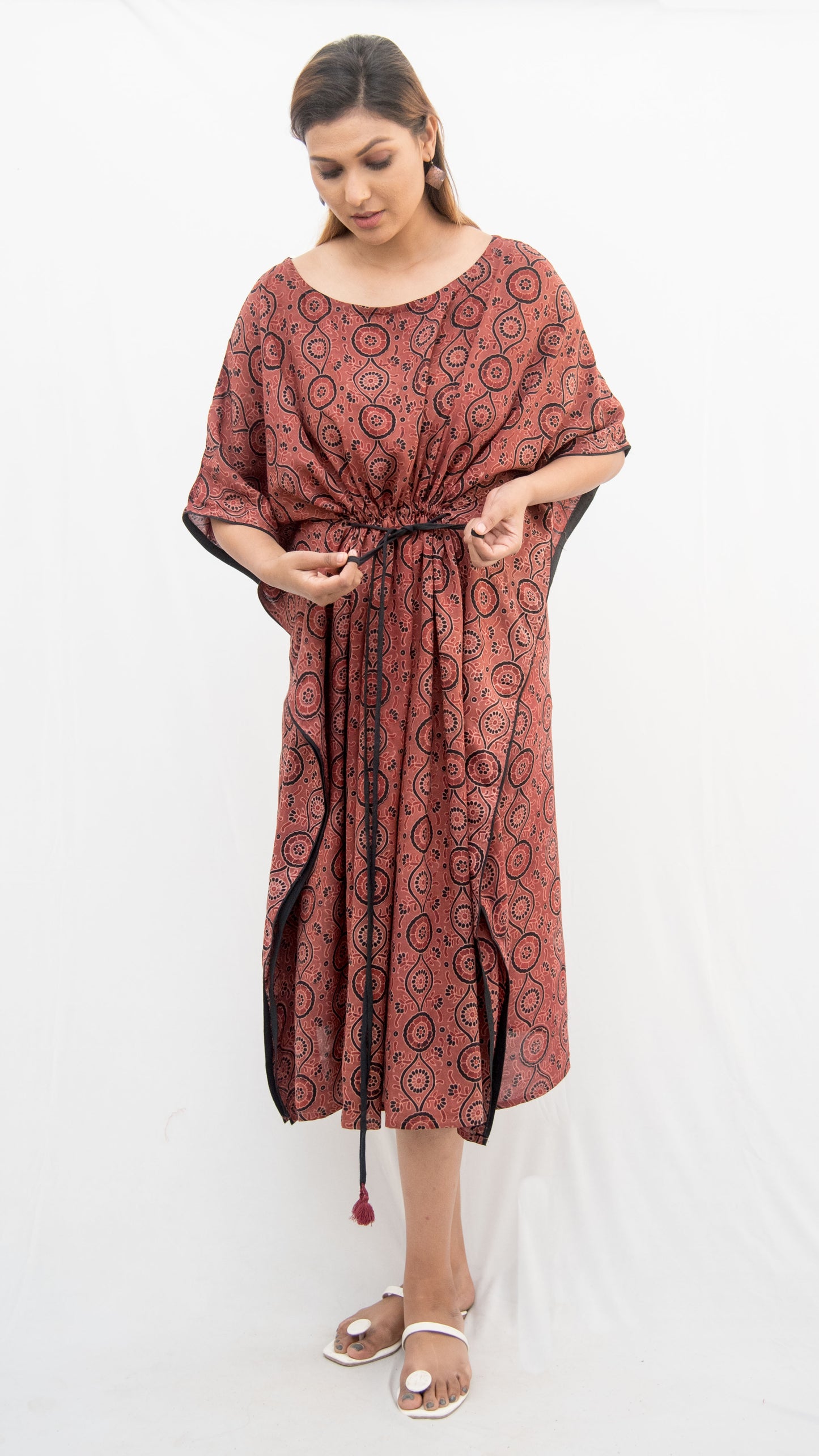 Red Block Print Kaftan