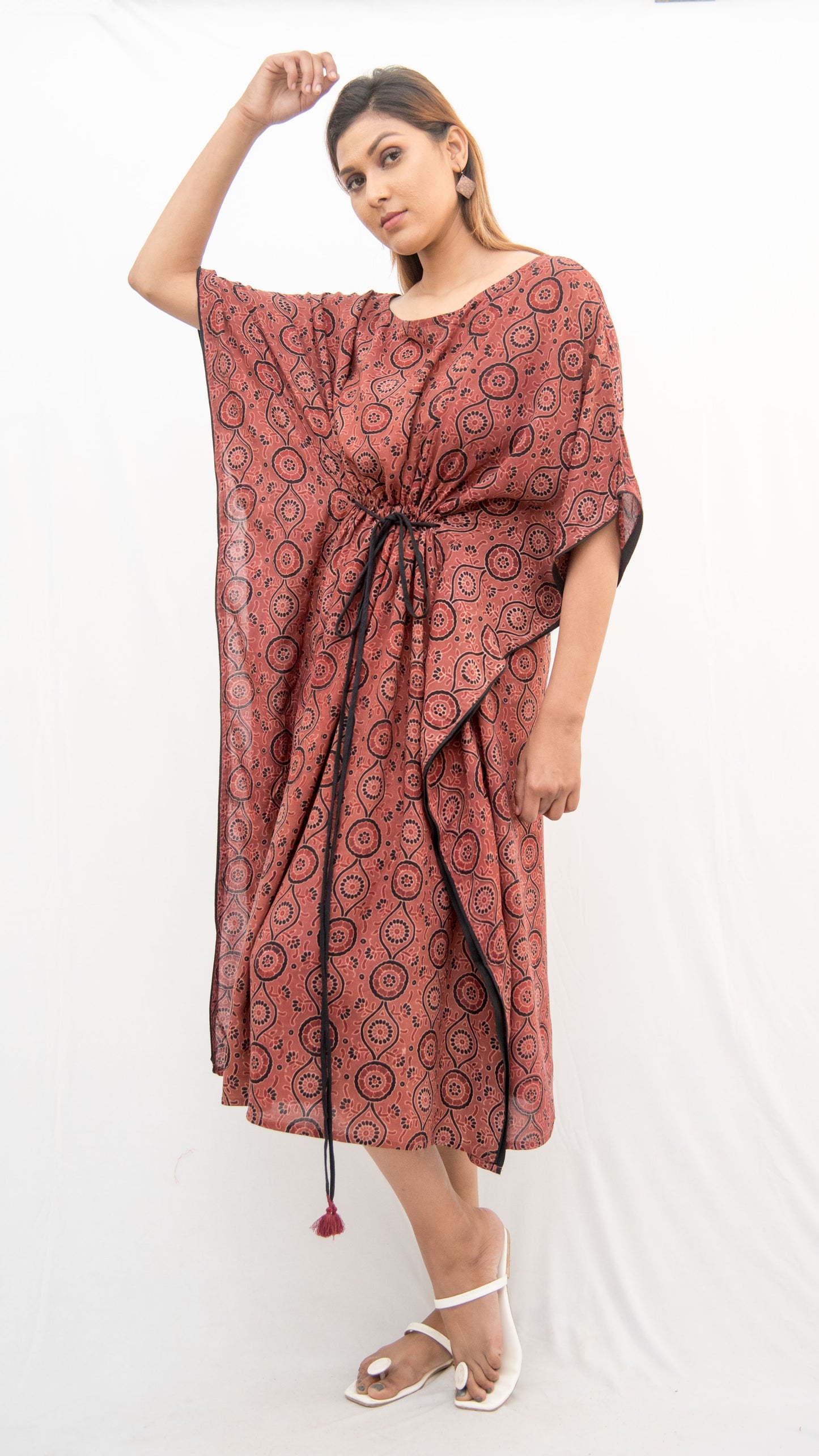 Red Block Print Kaftan