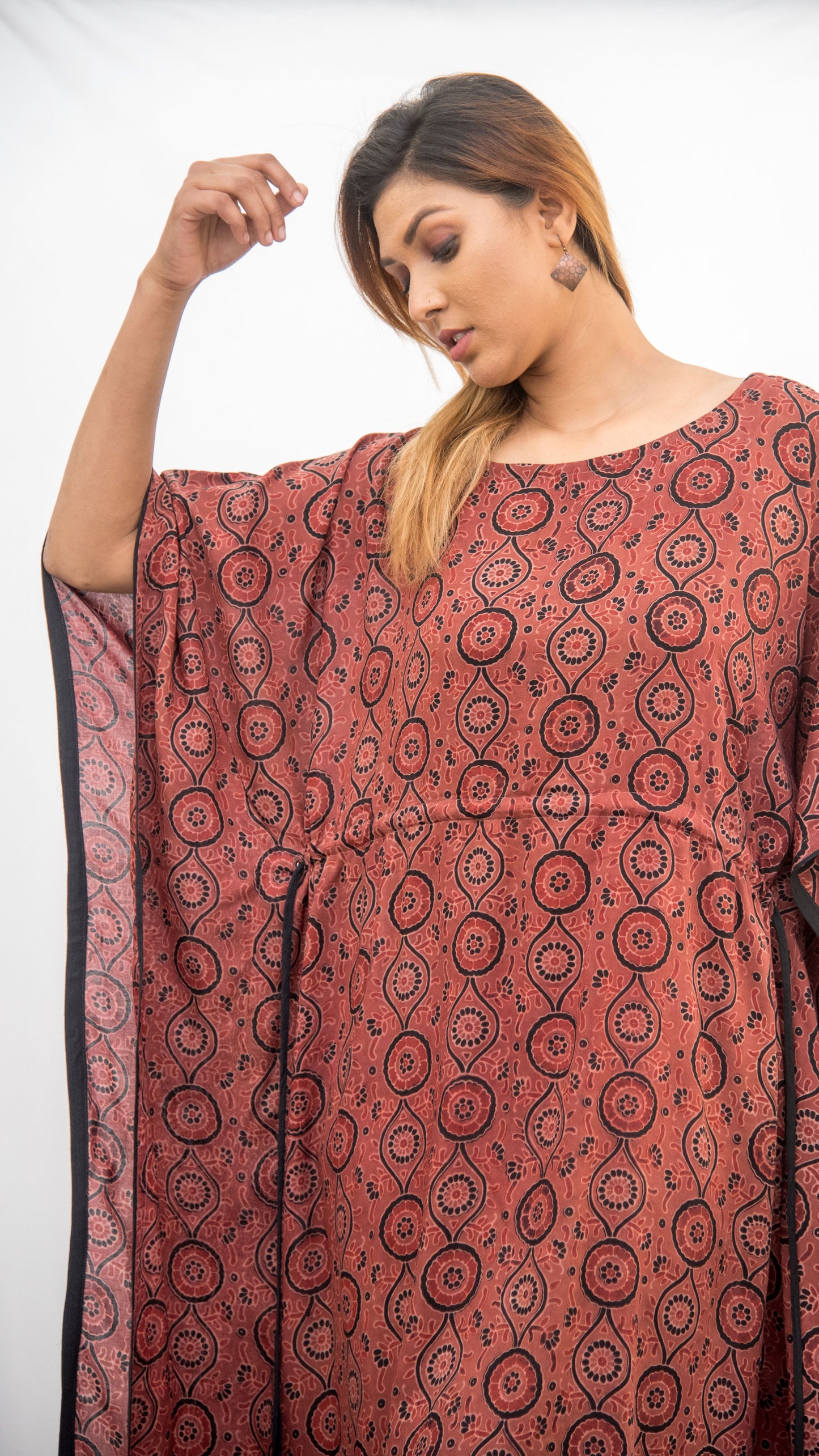 Red Block Print Kaftan