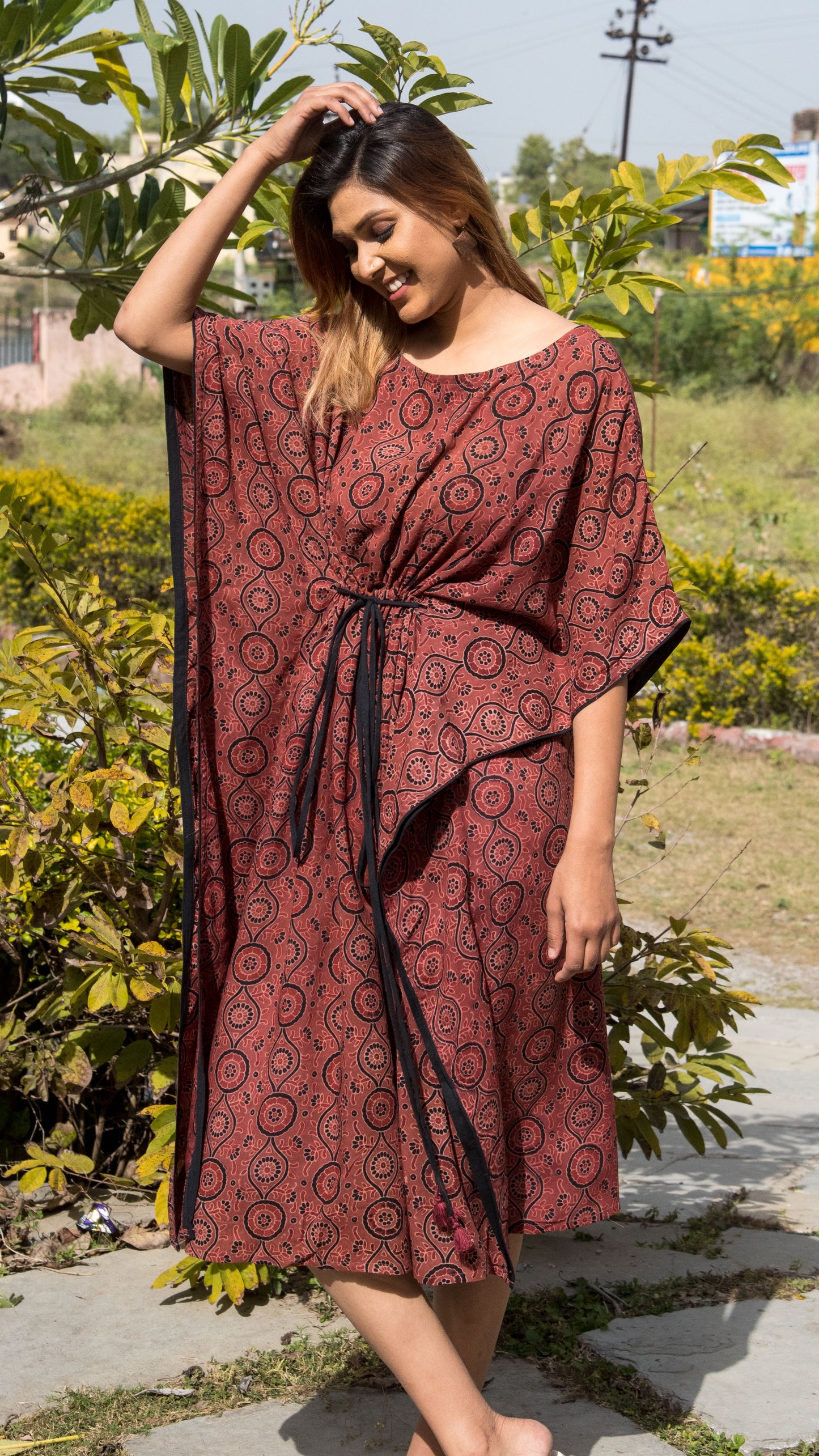 Red Block Print Kaftan