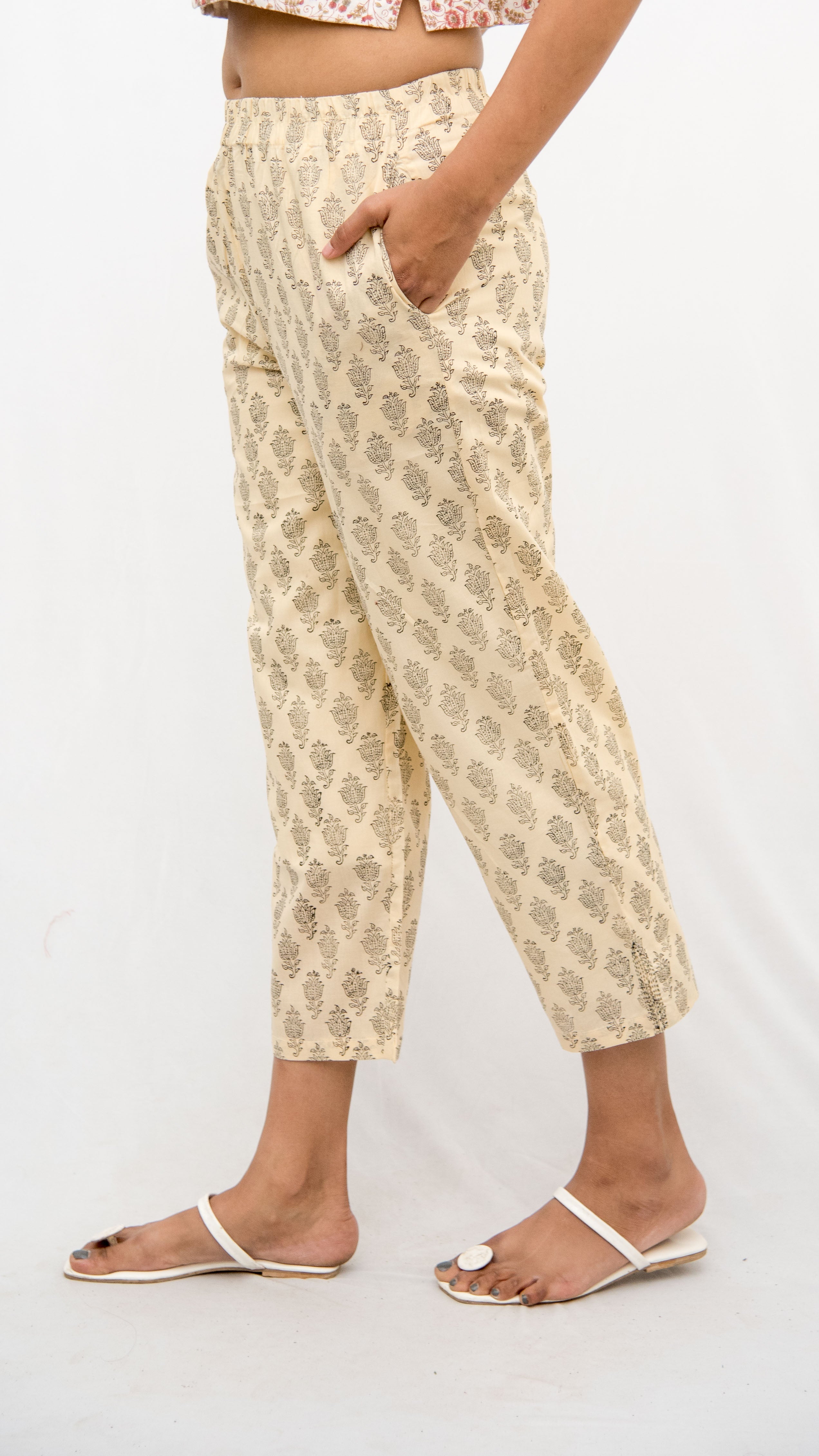 Buy OffWhite Block Printed Cotton Narrow Pants for Women  FGNP2118   Farida Gupta