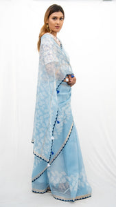 Pastel Blue Saree With Applique Border