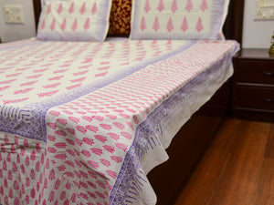 Cotton Hand Block Print Bedsheet With Pillow Cover